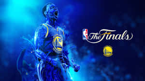金州勇士隊籃球運動員在NBA總決賽期間以藍色能量效果慶祝。 — 卡通史提芬居里 壁紙