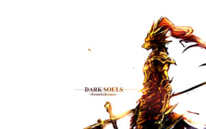 身穿金色盔甲、紅髮的戰士在《Dark Souls》遊戲藝術中手持劍。 — MacBook Air M1 壁紙