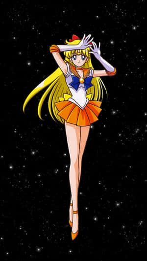 穿著水手服的動漫角色在星空中漂浮。 — 美少女戰士 壁紙