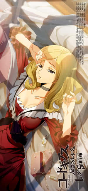 金髮動漫女孩穿著紅色連衣裙躺在床上，陽光從窗戶照射進來。 — Pixel 10 Pro 壁紙