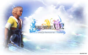 Final Fantasy X X2 HD Remaster 宣傳藝術，展示一位金髮戰士和風格化角色。 — Steam Deck OLED 壁紙