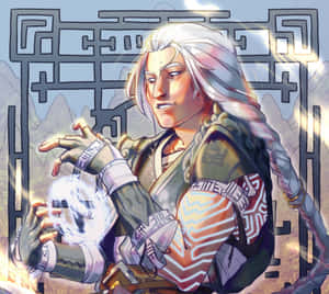 銀發動畫法師透過雙手引導發光魔法。 — 武士Champloo 壁紙