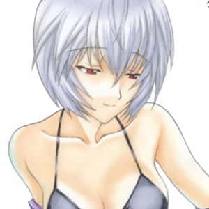 銀髮紅眼的動漫女孩穿著深色比基尼上衣。 — 新世紀福音戰士 壁紙