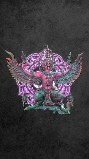 有翼神聖形象，以龍為底座，發光曼陀羅，深色背景。 — 深紫色美學 GIF 壁紙