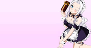 穿著黑白服裝的動漫女僕微笑著拿著禮物盒。 — 妖精尾巴 壁紙