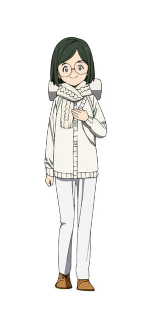 動漫女孩穿著冬季服裝，戴圍巾和眼鏡微笑 — Pixel 3 壁紙