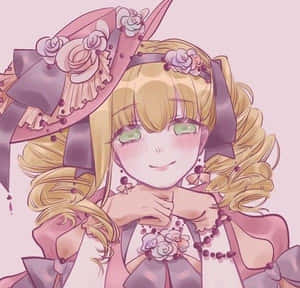 金髮碧眼的動漫女孩，戴著粉紅色花卉帽子微笑。 — 愛瑪·屈臣 壁紙