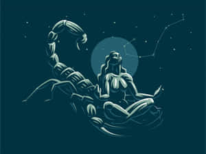 女性在天蠍座上冥想，背景是星空夜空，有發光的月亮。 — 月色夜空 壁紙