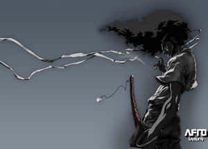 黑白動漫風格中，揮舞劍並帶有旋轉黑暗能量的武士戰士。 — 動漫打鬥 壁紙