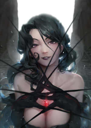 動漫女性在破裂玻璃屏障後帶著發光紅色心臟 — 超自然 GIF 壁紙