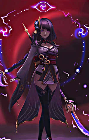 動漫戰士少女，手持發光劍，身披魔法光環，穿著深紫色服裝。 — Nubia Flip2 壁紙
