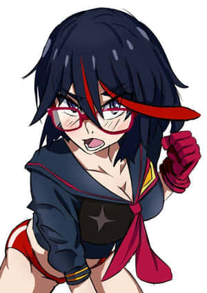 黑髮紅眼鏡的動漫女孩握緊拳頭。 — 武士Champloo 壁紙