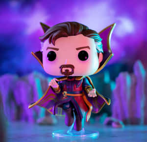 奇異博士 Funko Pop 人偶在霓虹燈下擺出動態姿勢。 — 鐵甲奇俠標誌 壁紙