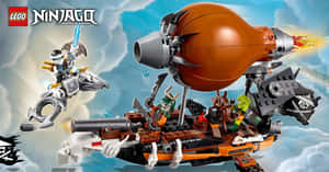 LEGO 旋風忍者忍者靠近海盜飛船飛行，帶有橙色氣球和火焰。 — 忍者 壁紙