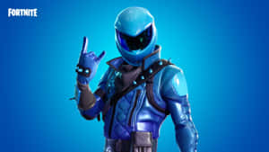 Fortnite角色穿著藍色盔甲做出搖滾手勢 — Fortnite 造型 壁紙