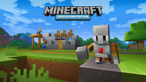 Minecraft Education Edition角色在像素化世界中建造建築物。