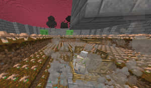 Minecraft地下洞穴，有熔岩池和發光方塊，天空呈紅色。 — 日落 壁紙