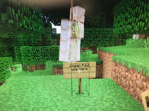 Minecraft角色喺夜晚嘅森林入面拎住一個寫住Logan Paul was here嘅標誌。