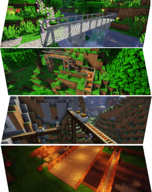 Minecraft場景包括橋樑、叢林神廟、礦車軌道和下界傳送門。 — Apple Watch Ultra 壁紙