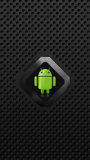黑色穿孔背景上的綠色Android機械人圖標 — 安卓 壁紙