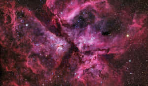 深空中充滿星星的鮮豔粉紅色和紫色星雲。 — 星雲 壁紙