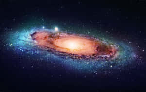 一個在深空中帶有發光旋臂和恆星的螺旋星系。 — 16:10 壁紙