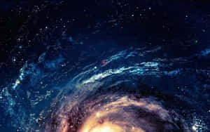 螺旋星系，在深空中帶有發光的旋臂和散落的星星。 — 月色夜空 壁紙