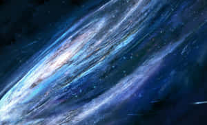 一個雄偉的螺旋星系，充滿了星星和宇宙塵埃，在深藍色的太空中。