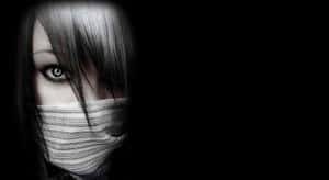 在黑暗環境中，條紋口罩下可見的女人眼睛。 — 黑暗森林 壁紙