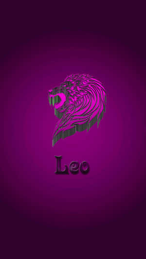 一個粉紅色和黑色的風格化獅子頭，在紫色漸變背景上帶有「Leo」字樣。 — 月色夜空 壁紙