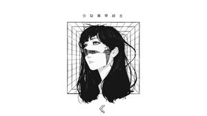網格框架內的長髮戴口罩動漫女孩。 — 可憐動漫 壁紙