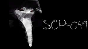 低多邊形SCP-049人偶，帶有發光的眼睛，背景為黑色。 — 7680x4320 壁紙