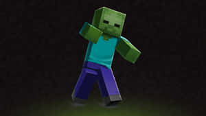 一個Minecraft殭屍角色，綠色皮膚和藍色襯衫，站在發光地面上。 — 鬼滅之刃面具 壁紙