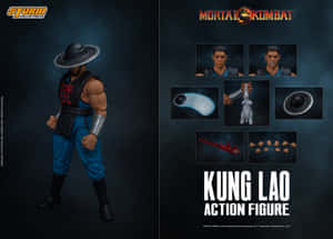 Kung Lao真人快打可動人偶，附帶可互換部件展示。 — 古勒比加 壁紙