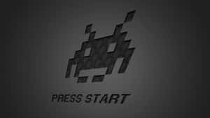 像素化外星飛船，深色紋理背景上帶有press start文字 — 復古 壁紙