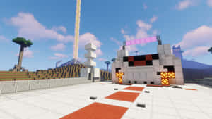 藍天白雲下，有信標和火炬的Minecraft基地 — 超音鼠 壁紙