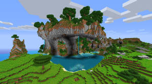 Minecraft懸崖，瀑布和綠色山丘，多雲天空 — 藍天 壁紙