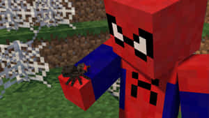 Minecraft蜘蛛俠在雪地草地上手持蜘蛛。 — 蜘蛛人 壁紙