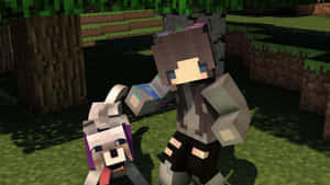Minecraft角色與狗在森林中 — 狼 壁紙