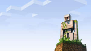 Minecraft角色站在草塊上，背景是藍天和方塊狀的雲朵。 — 型格 Minecraft 壁紙