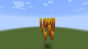 Minecraft風格景觀中的像素化橙色爬行者。 — 我的世界 壁紙