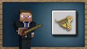 像素化西裝男拿著結他，旁邊有裱框像素獵豹。 — 型格 Minecraft 壁紙