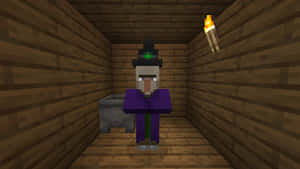 Minecraft中的巫婆在木屋內手持火炬。 — 魔女風格 壁紙
