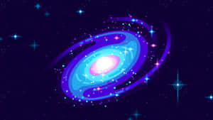 一個色彩繽紛的卡通星系，帶有發光的臂和深空中的星星。 — 太空美學 GIF 壁紙
