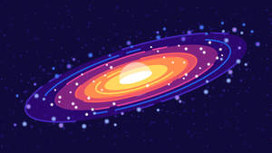 一個色彩繽紛的卡通星系，在深空中帶有發光的環和星星。 — 插畫 壁紙