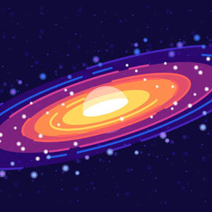 一個色彩繽紛的卡通星系，在深空中帶有發光的環和星星。 — 太空 壁紙