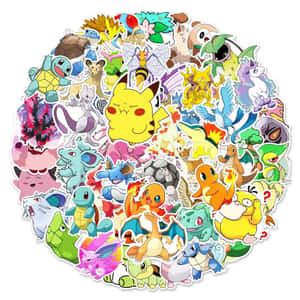 圓形排列的 Pokémon 貼紙，比卡超在中間。