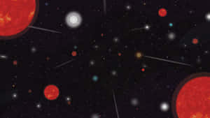 充滿活力的宇宙場景，有紅色太陽、白色星星和劃過的流星。 — 星星 壁紙