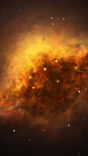 在深空中帶有發光星星的充滿活力的橙色和金色星雲。 — 黃色美學 壁紙