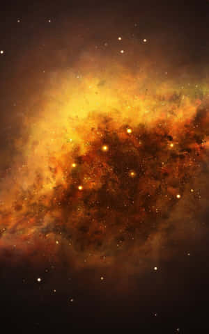 深空中散佈著星星的火熱橙色和金色星雲。 — Infinix Xpad 20 壁紙